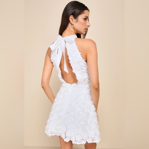 Beloved Blossoming White 3D Floral Halter Backless Mini Dress - Picture 2 of 12